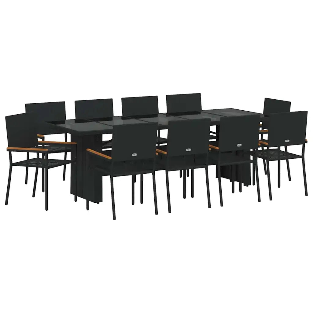 Set da Pranzo per Giardino 11 pcs Nero polyrattan 3365417