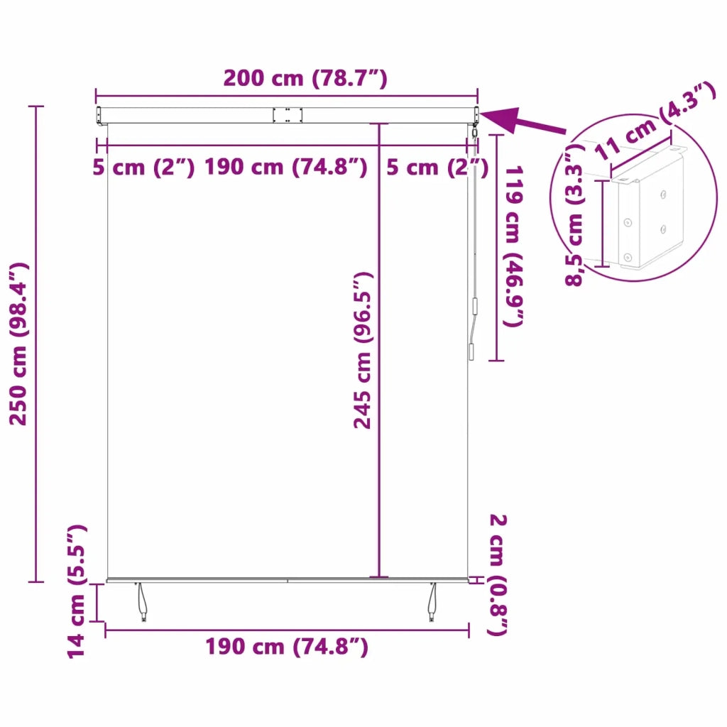 Tenda a rullo-Tenda avvolgibile Antracite 200 x 250 cm Tessuto e Alluminio