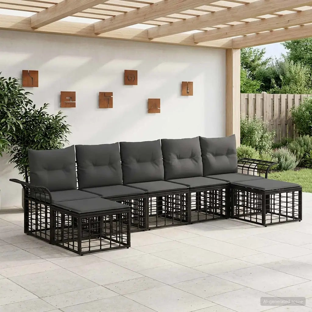Set di divani da esterno 7 pcs Nero e Grigio scuro Poliestere