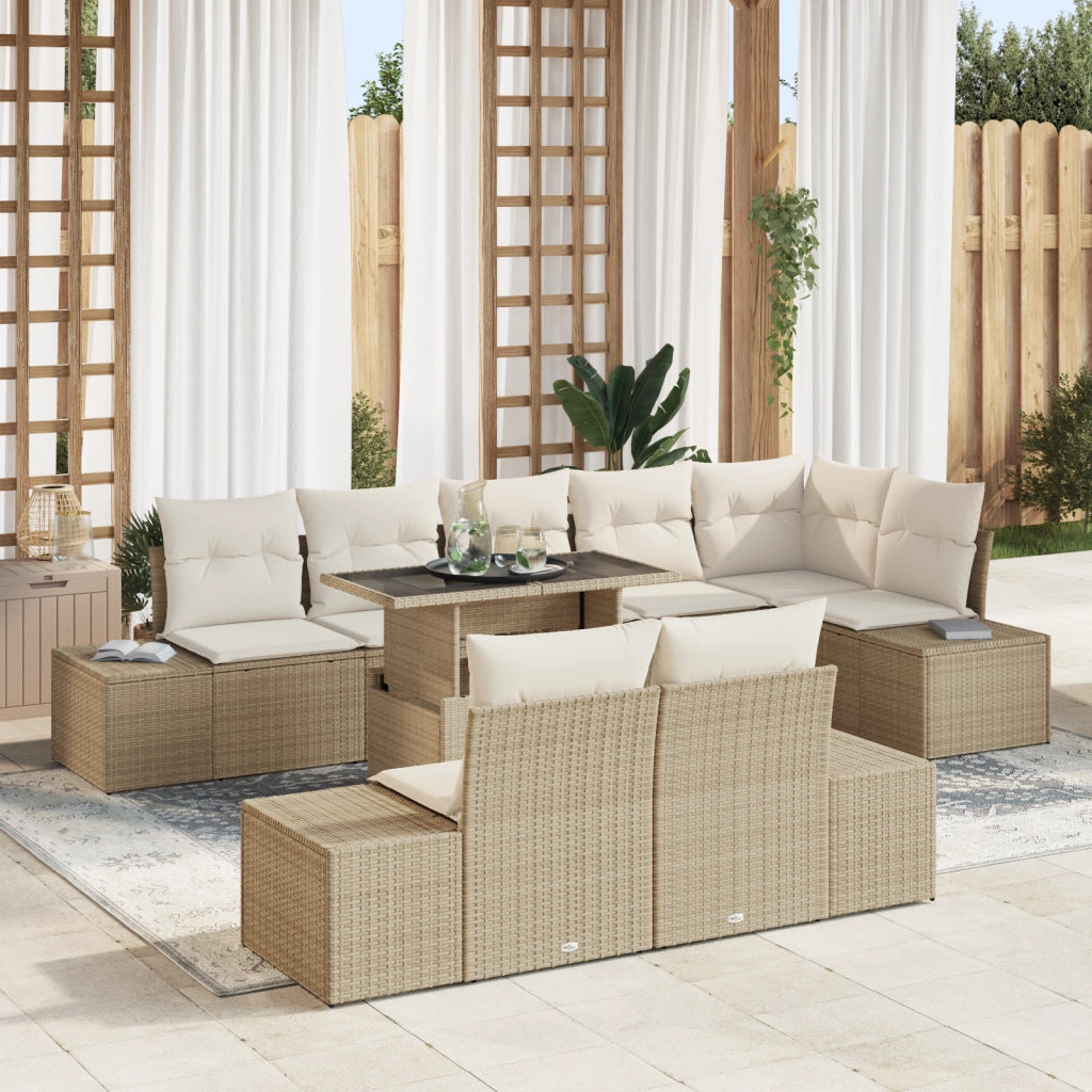 Set divano da giardino 9 pezzi con cuscini beige in polirattan