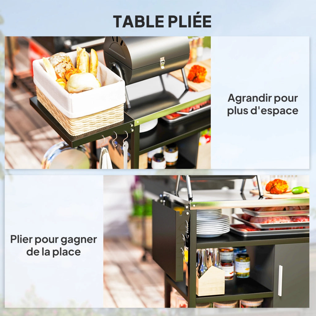 Carrello da barbecue con ripiano in acciaio inox pieghevole ¨C zephmum ¨C nero