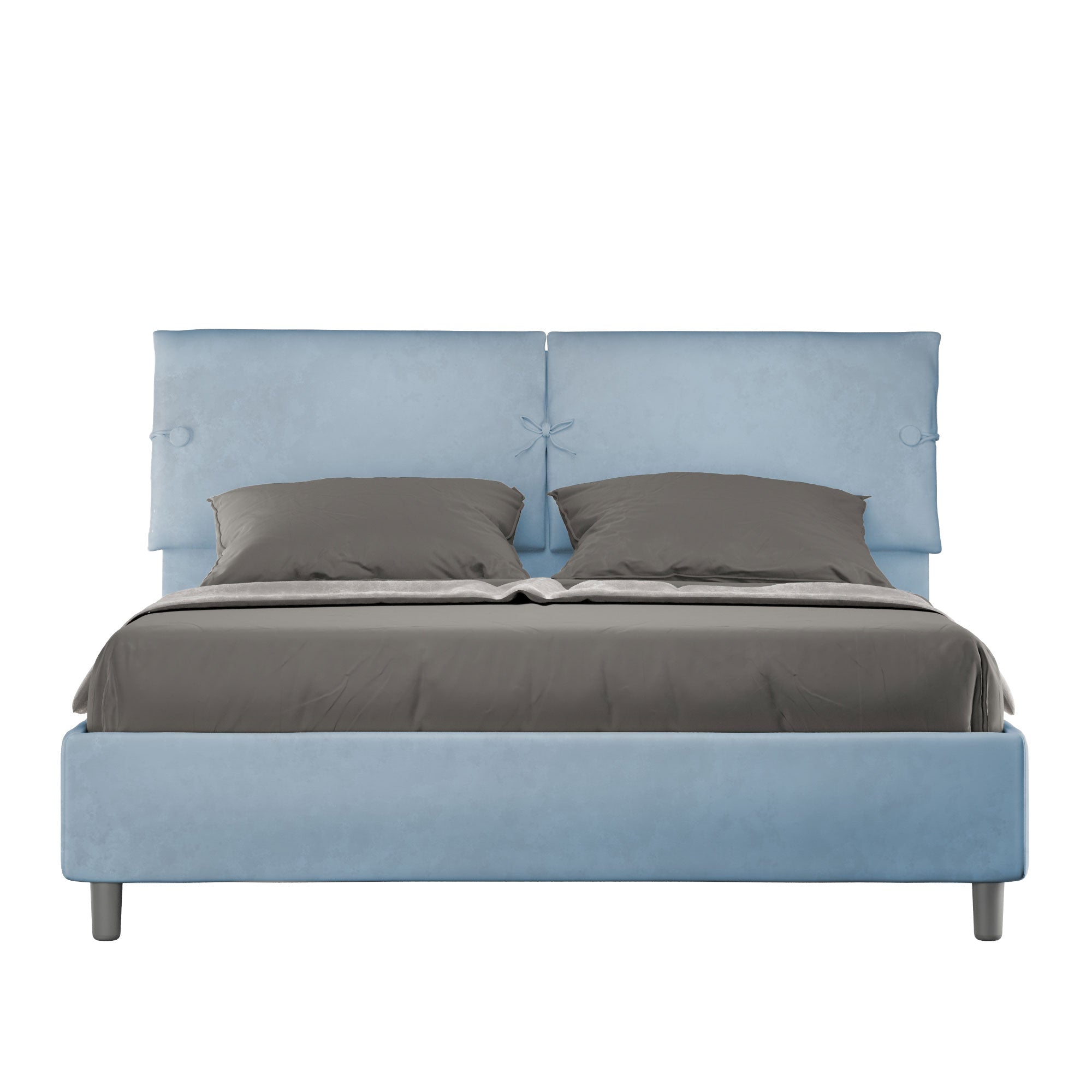 Letto Matrimoniale 160x210 cm con Rete e Contenitore con Testata e Alzata Comoda Imbottito in Microfibra Sleeper Azzurro