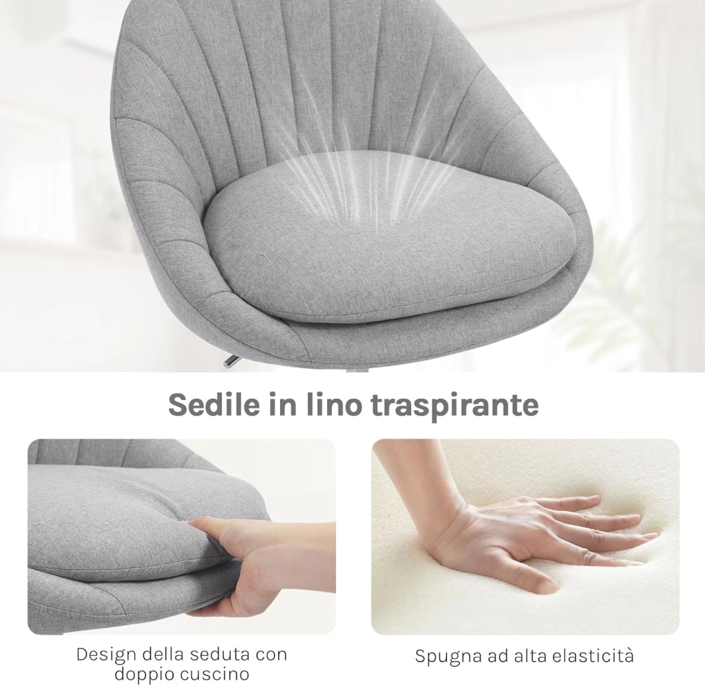 Sedia da Ufficio Ergonomica e Girevole - Regolabile in Altezza Con Rotelle per Casa, Trucco, Scrivania, Camera da Letto, Studio - Lino, BS168gr
