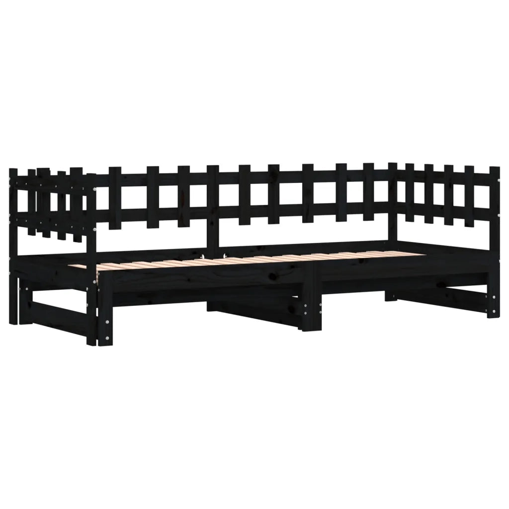 Dormeuse Estraibile Nera 2x(90x200) cm Legno Massello di Pino 840390