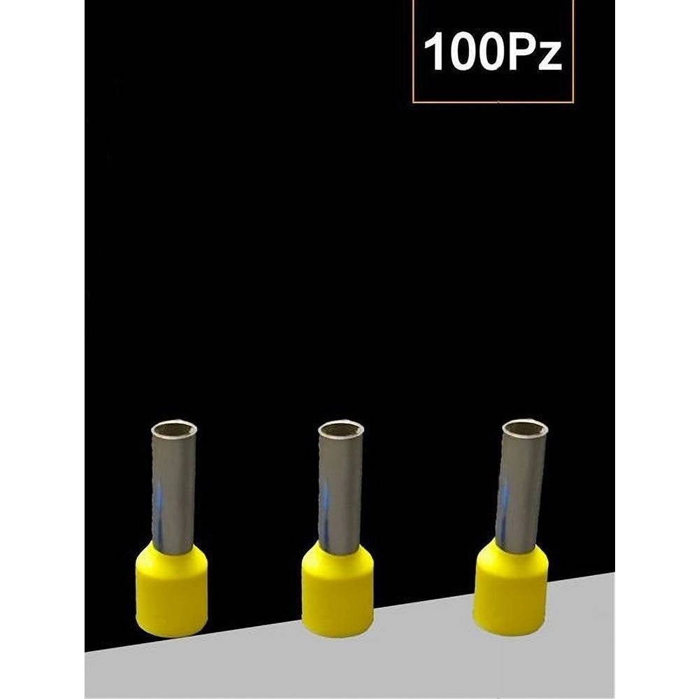 Trade Shop - Confezione 100 Pz Tubetto Capicorda Isolato Per Cavi 6 Mm² Terminale 12 Mm E6012 - Giallo