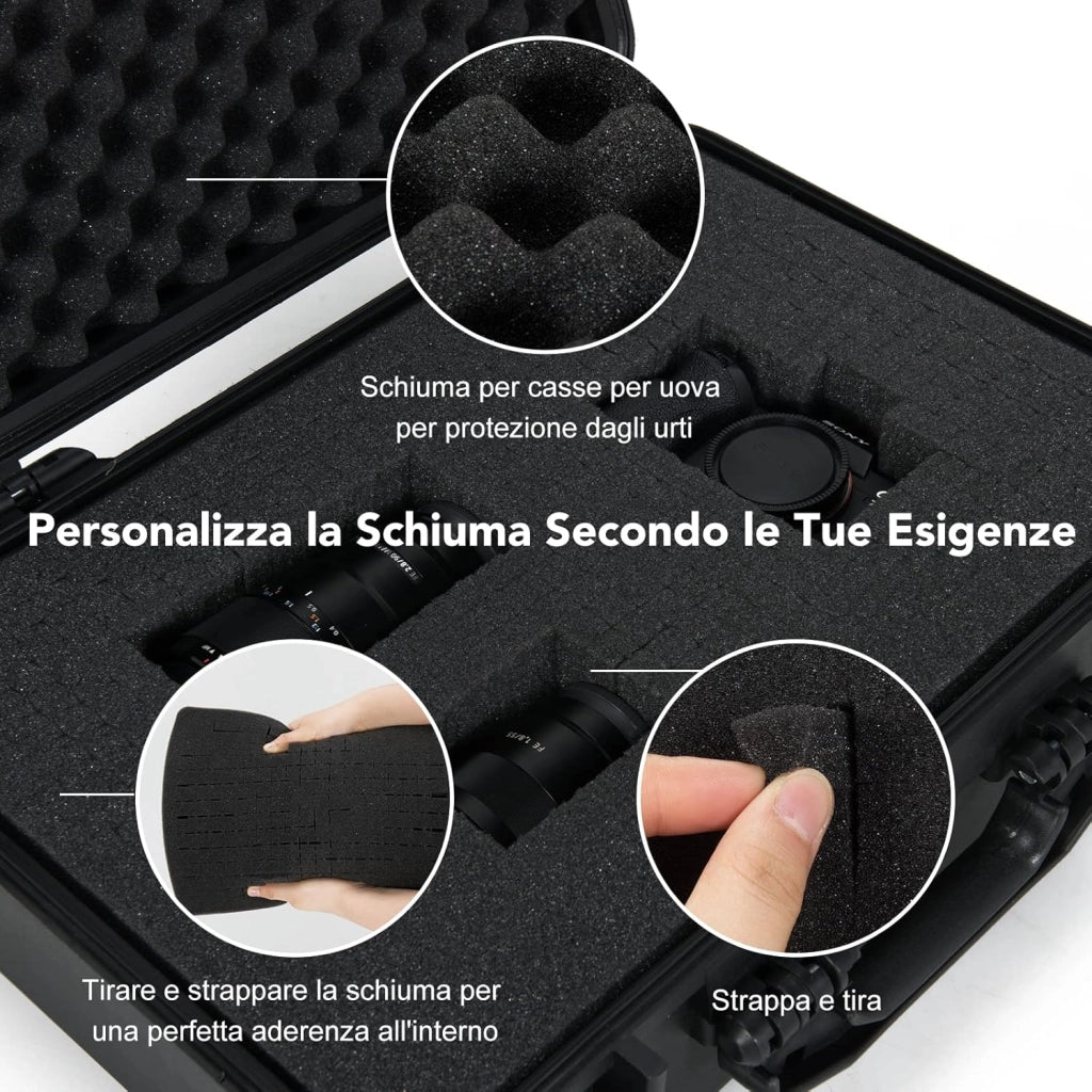 Valigetta per Macchina Fotografica Impermeabile, Custodia per Fotocamera con inserto in Schiuma Personalizzabile, Impermeabile IP66 e Antipolvere (56 x 44 x 22 cm)