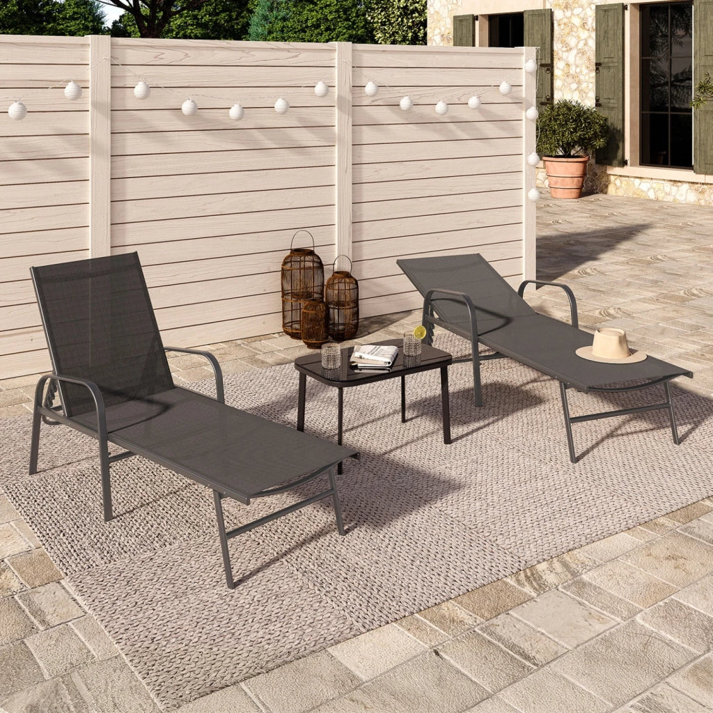 IDMarket - Set di 2 lettini da giardino reclinabili FIDJI in acciaio grigio antracite e tessuto grigio