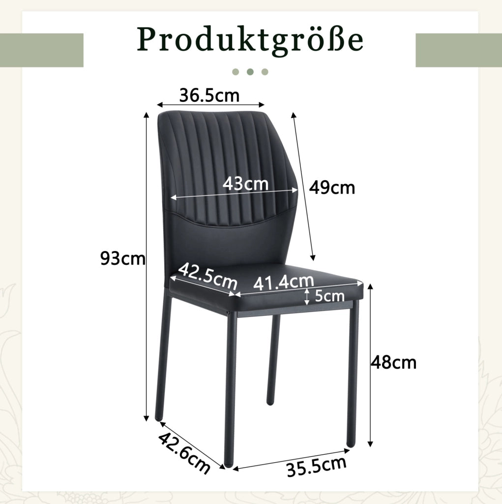 Set di 4 sedie da pranzo nere in PU con schienale a coste e gambe in metallo; h 93 cm