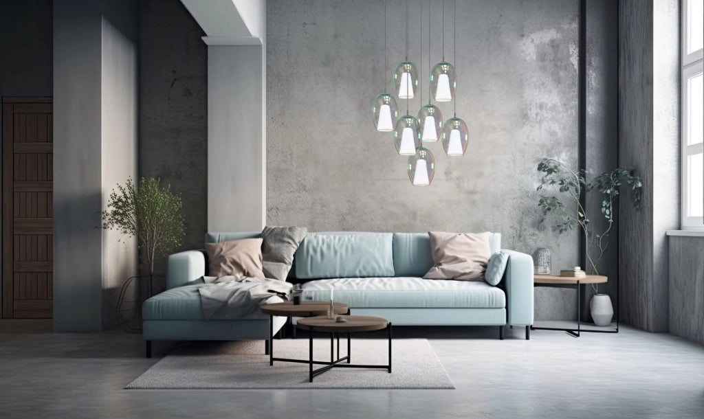 IRIDE-P Sospensione 1 luce con struttura cromo e vetro iridescete attacco E27 senza base diam.18cm