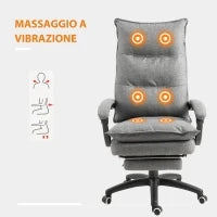Sedia da Ufficio Imbottita con 6 Punti Massaggianti, Altezza Regolabile e Rotelle, 70x62x120-130 cm, Grigio