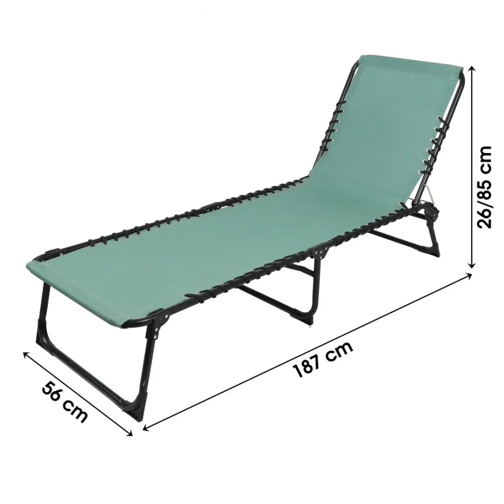 Set di 2 lettini verdi – 187x56x26/85 cm – Metallo – Tela resistente – Schienale reclinabile
