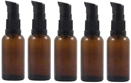 Kit di pompe 30ml - 6 pezzi - Vetro ambrato - Chiusura ermetica - Protezione luminosa - Imbottitura in gomma - Ideale per viaggi - Flacone cosmetico