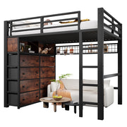 LETTO ALTO 140x200 cm Nero in Metallo e MDF con 8 cassetti