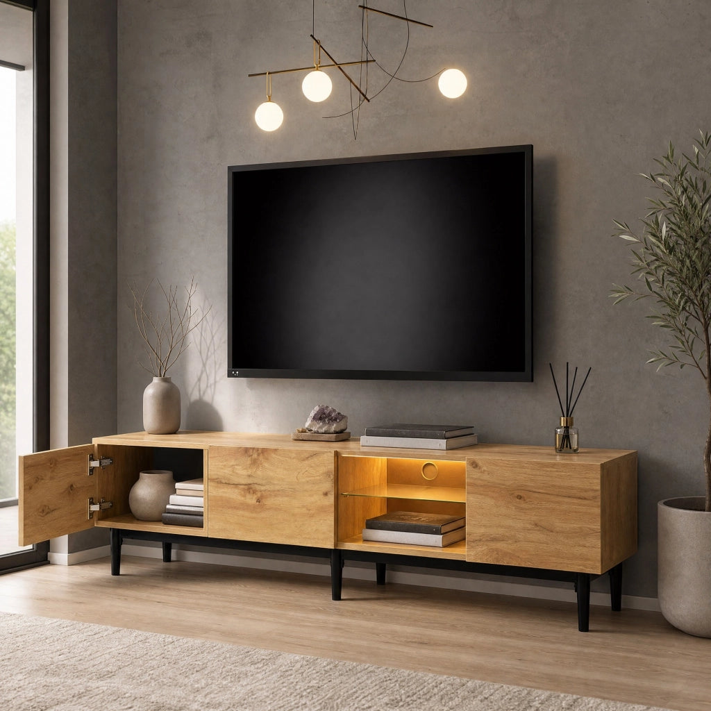 Mobile TV moderno in MDF con illuminazione LED multicolore, 175 x 31 x 41 cm