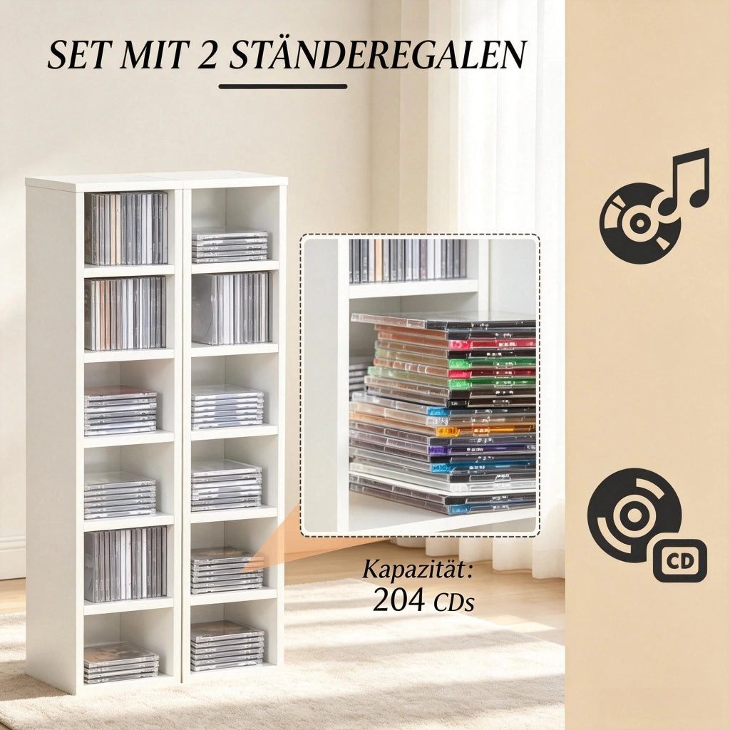 MOBILE PORTA CD Set da 2 21 x 19,2 x 88,3 cm Bianco MDF e Truciolare
