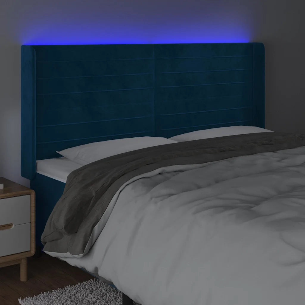 Testiera a LED Blu Scuro 163x16x118/128 cm in Velluto 3124246
