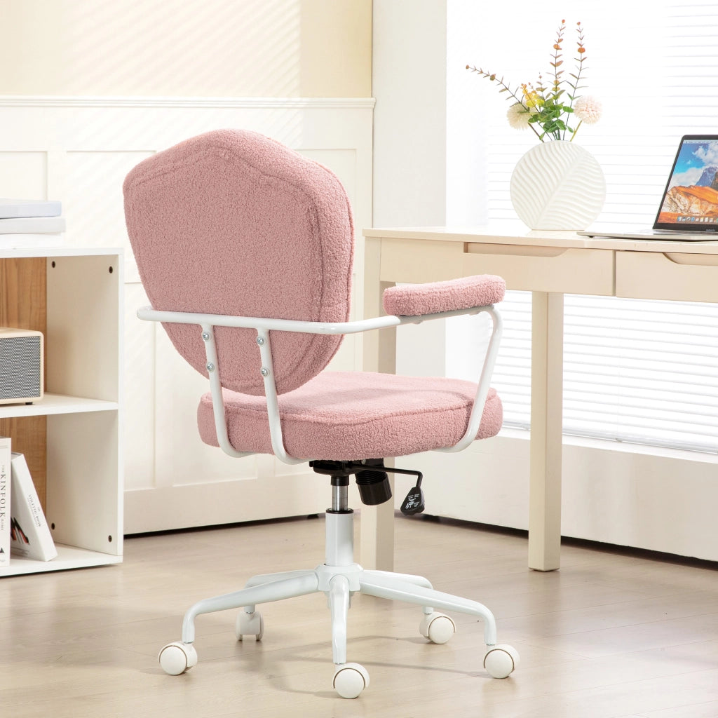 Sedia da ufficio ergonomica con funzione dondolo, altezza regolabile, ruote girevoli in poliestere rosa