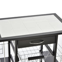 Carrello da Cucina con 4 Cestini e 4 Scomprati in Legno di Pino 57x37x83 cm  Nero