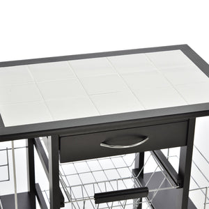 Carrello da Cucina con 4 Cestini e 4 Scomprati in Legno di Pino 57x37x83 cm  Nero