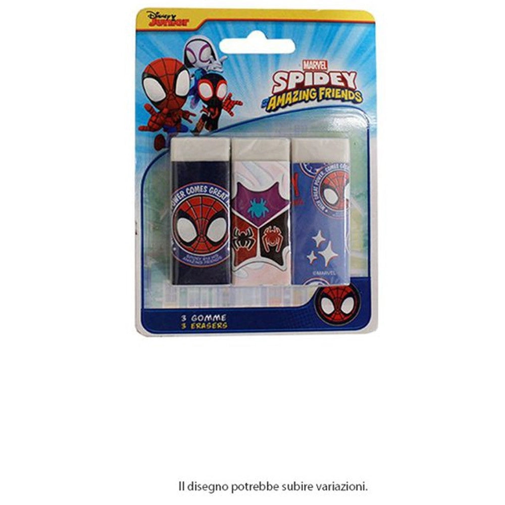 Trade Shop - Set 3 Pz Gomme Per Cancellare Spidey Cancelleria Per Scuola Regalo Festa Bambini 961105 -