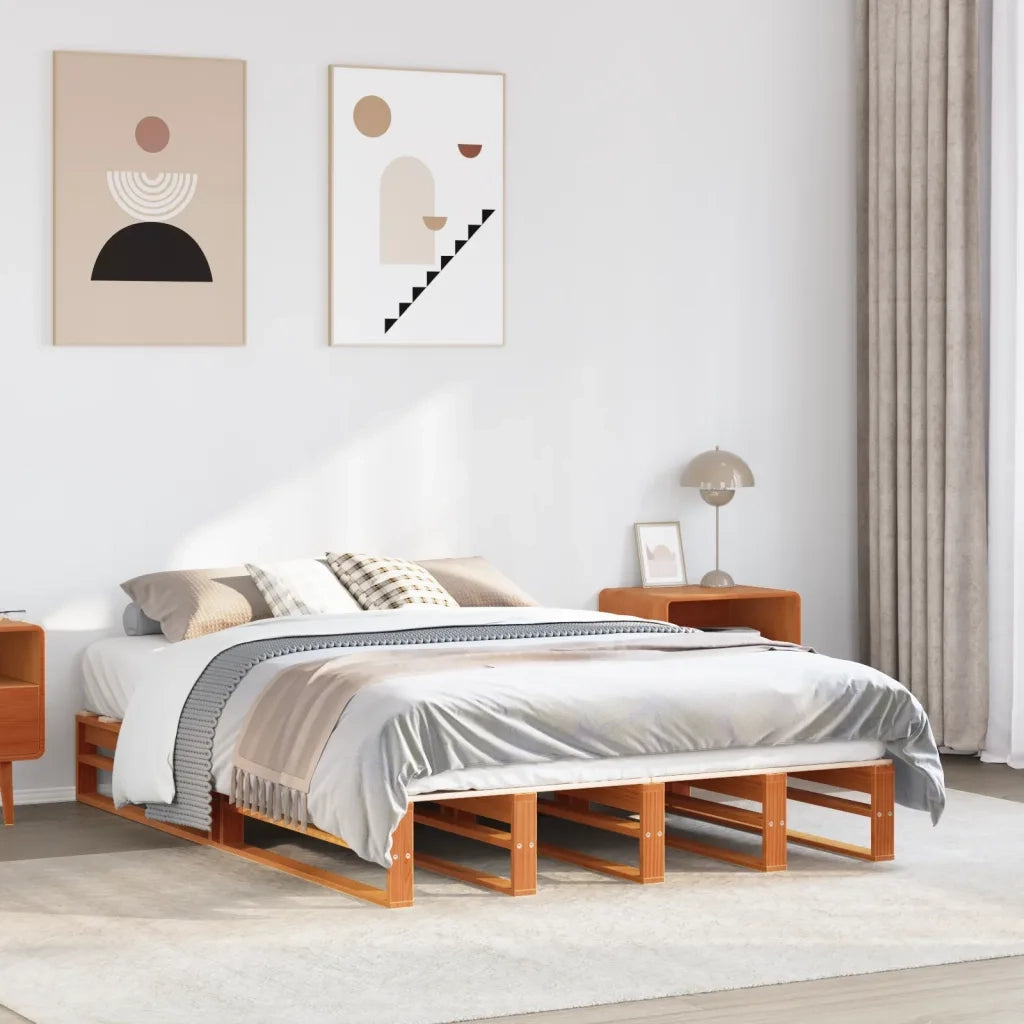 Letto senza Materasso-Struttura Letto Marrone Cera 160x200 cm in Legno di Pino 152861