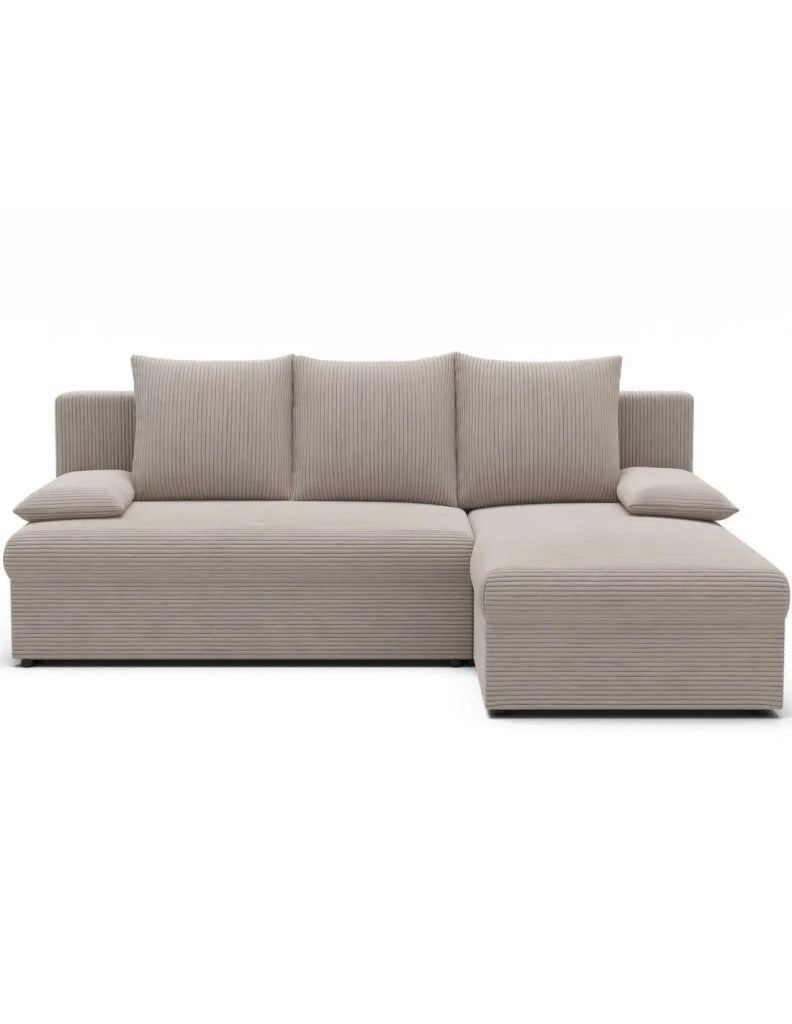 Divano ad angolo Beige 3 posti con chaise longue compatta 206x90x146cm GINA