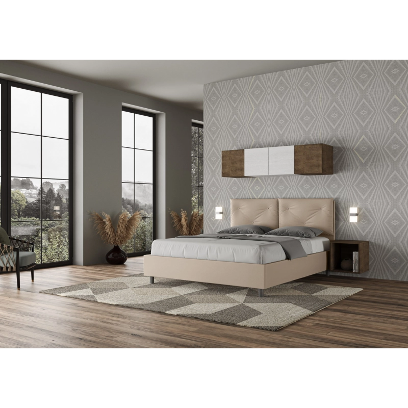 Letto imbottito Matrimoniale 160x200 cm Appia - Similpelle,Tortora,Con rete