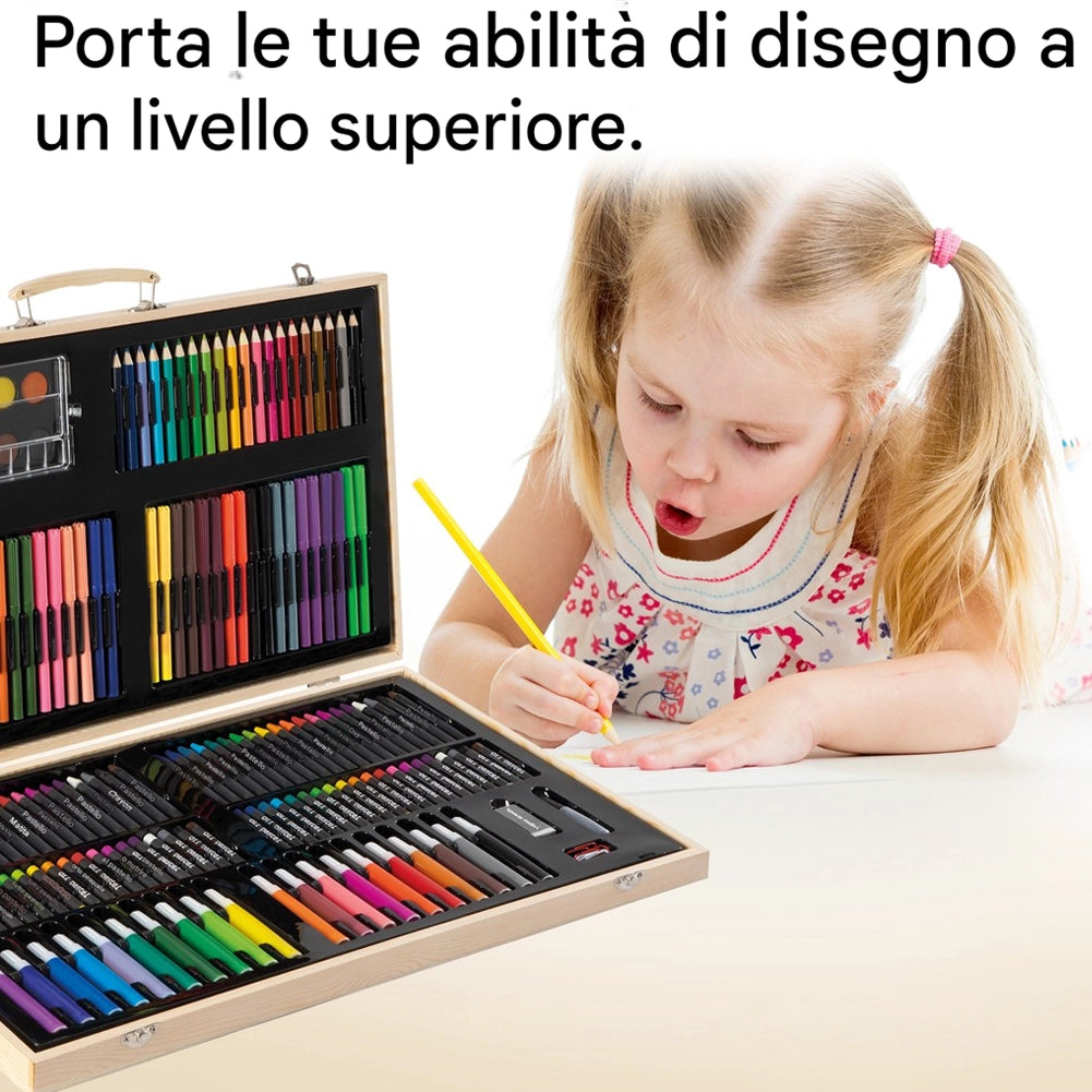 Valigetta in Legno con Colori 180 Pezzi Valigia Artista per Colorare Disegnare