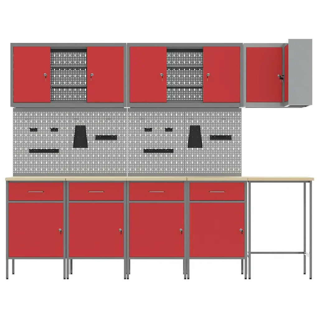 Set di mobili da lavoro con cassetto 12 pcs Rosso e Grigio 3321509