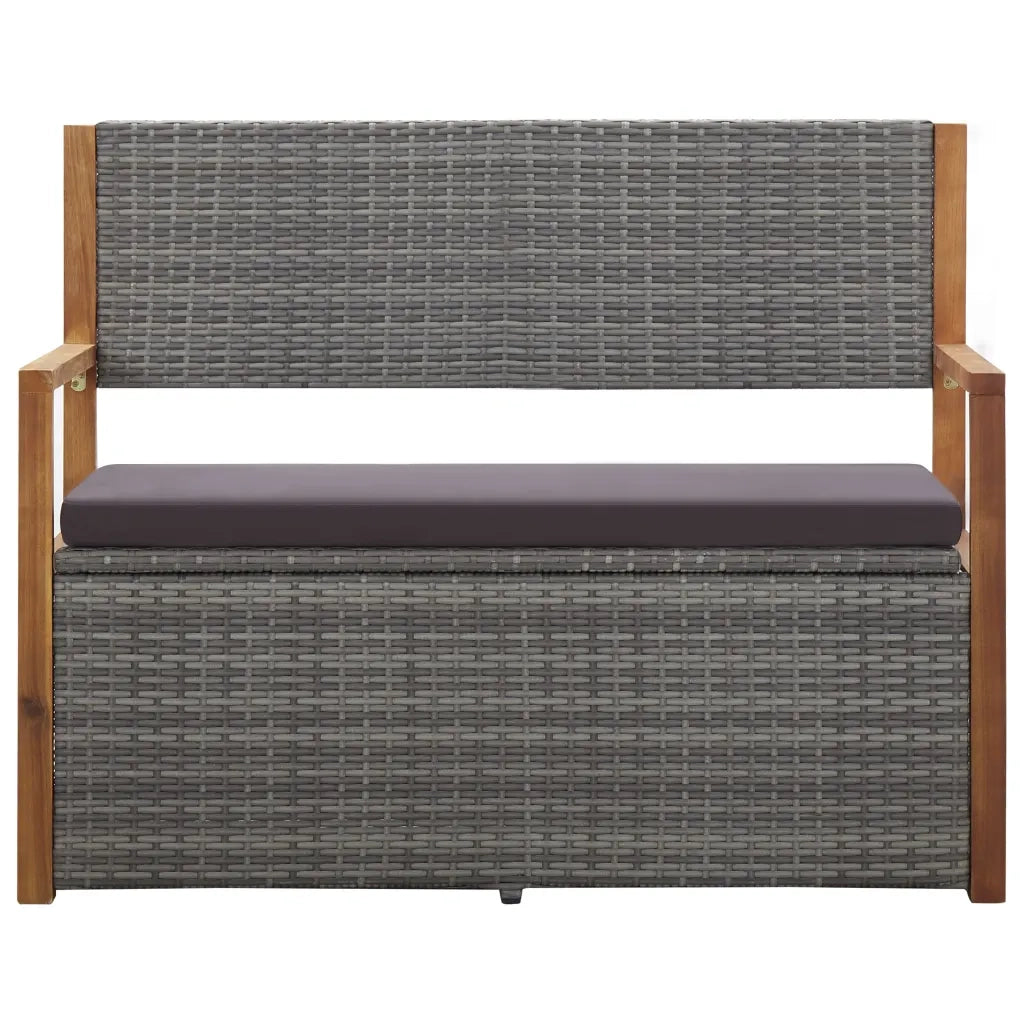 Cassapanca 115 cm in Polyrattan e Legno Massello Acacia Grigia 46011