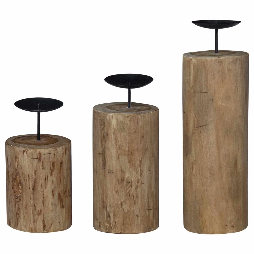 Candelabro 3 pcs Naturale Legno massello di teak 42012366