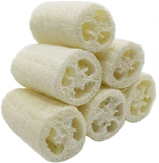 Scrubber per Bagno a Spugna Naturale - 6 Pezzi - Rimuove la Pelle Morta - Durata di Vita Estesa - Dimensioni: Circa 10 Cm - Utilizzo in Cucina e Bagno
