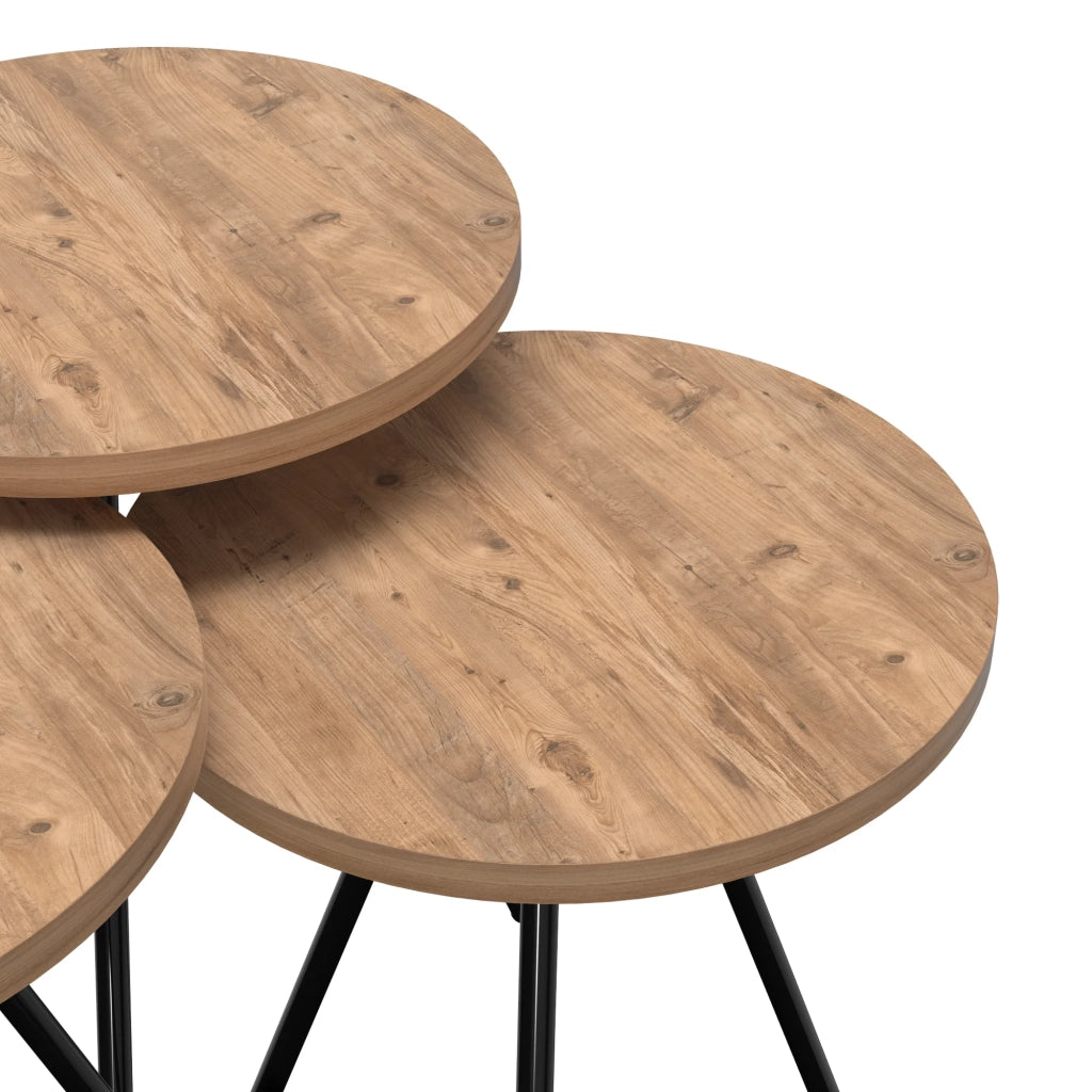 Set di 3 tavolini rotondi impilabili nero naturale 03_0008419