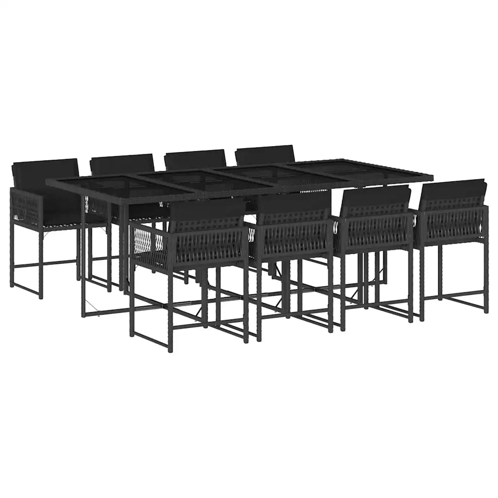 Set da Pranzo da Giardino 9 pz con Cuscini Nero in Polyrattan 3211459