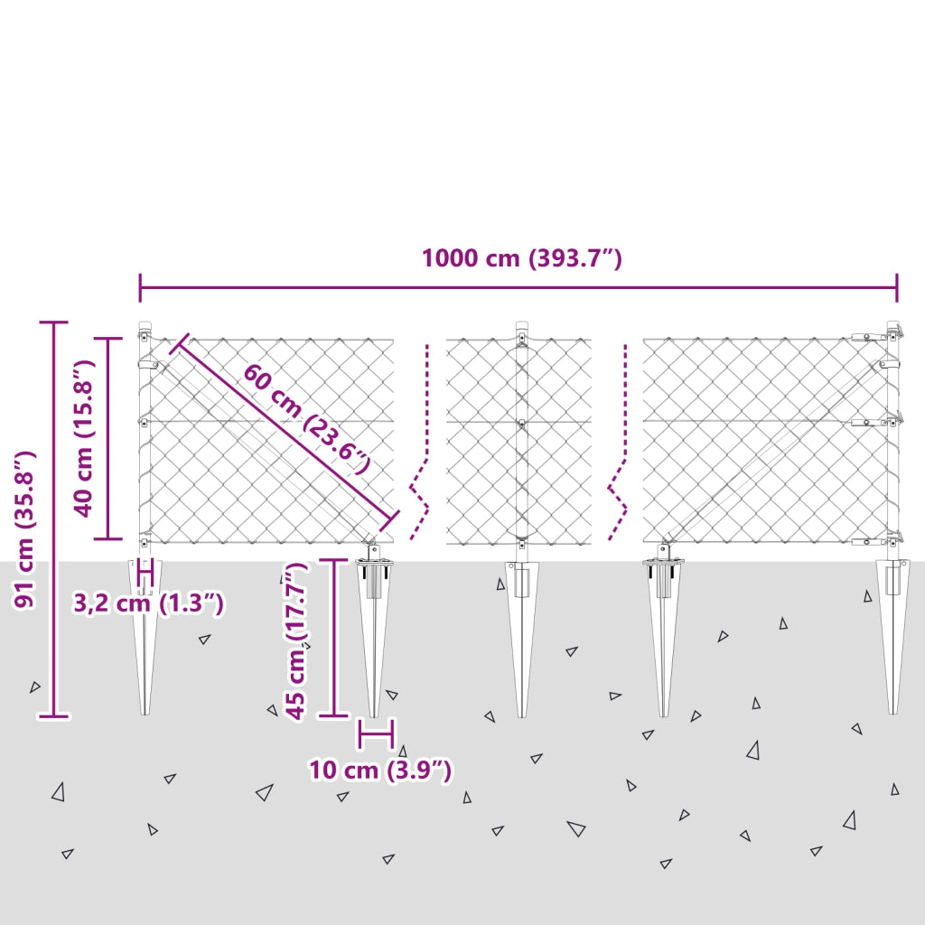 Recinzione in rete metallica con 7 pali a picco 0.4x10 m Acciaio galvanizzato