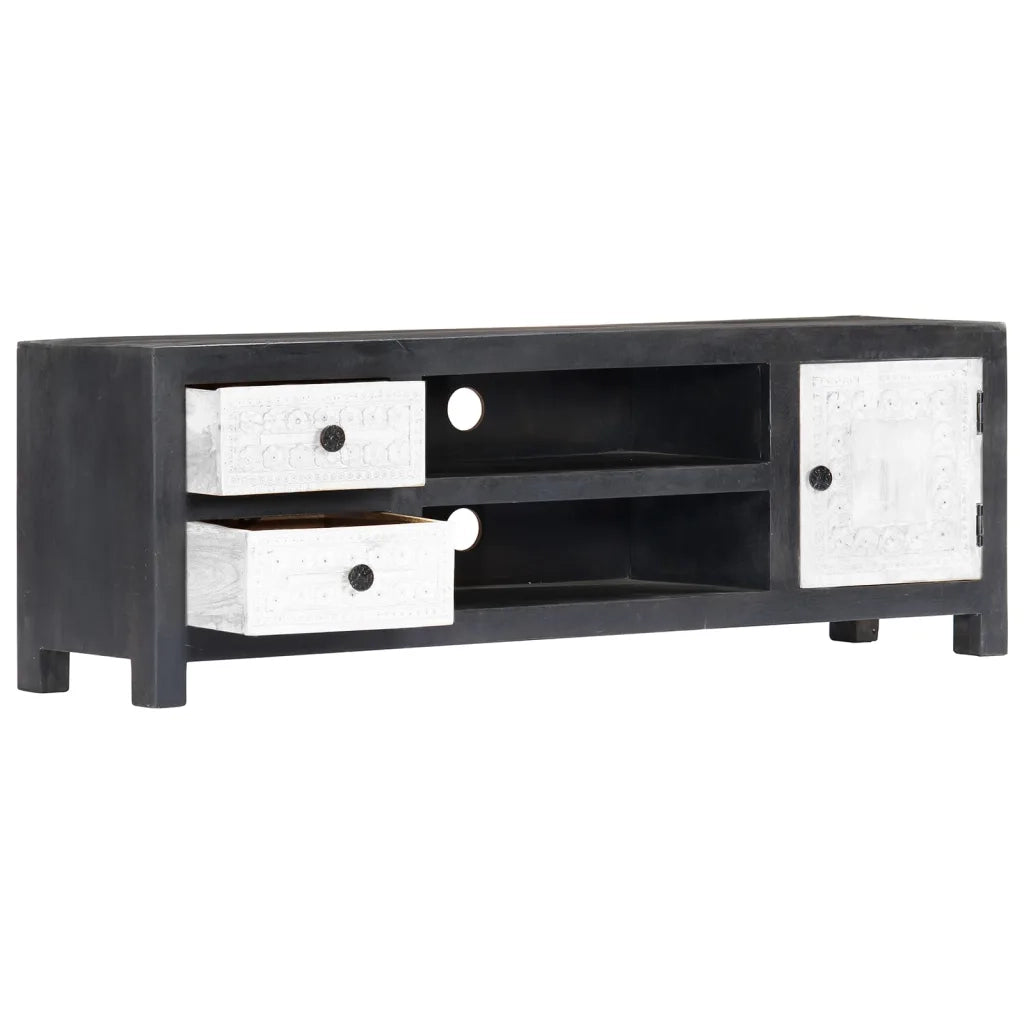 Mobile TV Intagliato a Mano Grigio Bianco 120x30x40 cm in Mango 282723