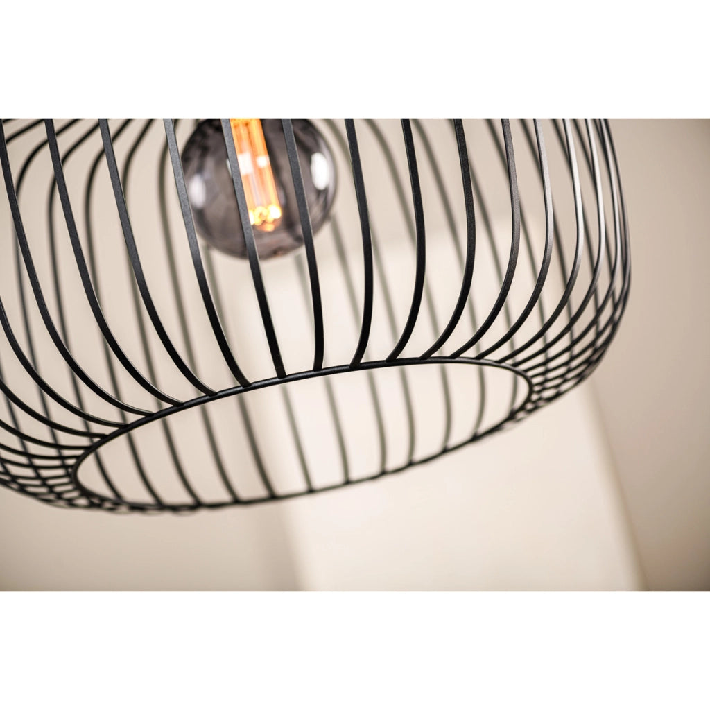 Lampada a sospensione H340 nera a gabbia in metallo, 55 cm