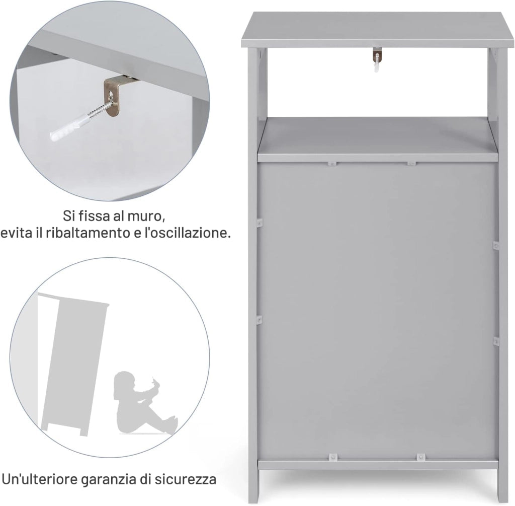 Armadietto del Bagno, Armadio Multifunzionale con Anta Singola e Mensola Regolabile, Organizer Moderno di Legno per Casa Ufficio e Hotel, 45 x 30 x 84 cm (Grigio)