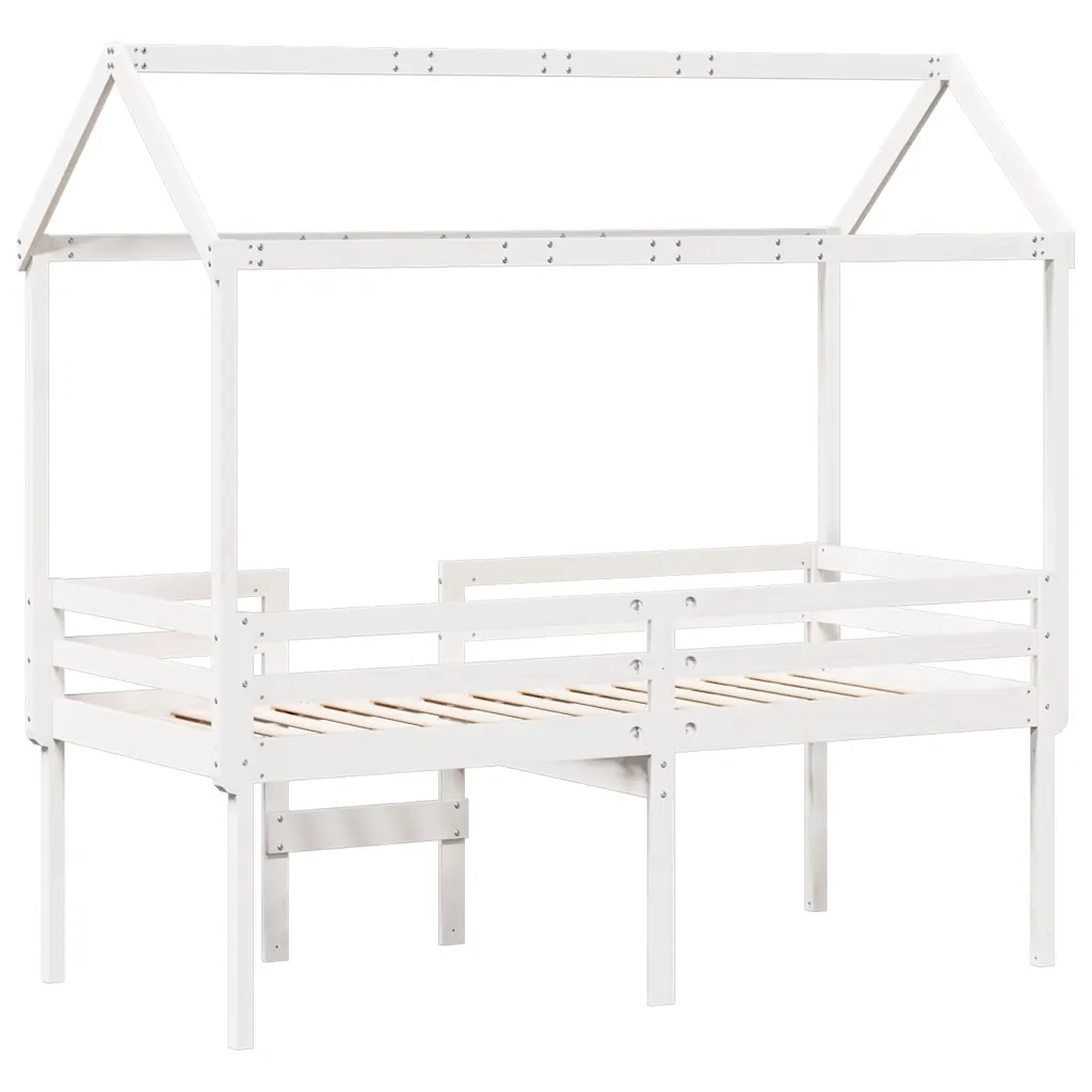 Letto a Soppalco con Tetto Bianco 90x190 cm in Legno di Pino