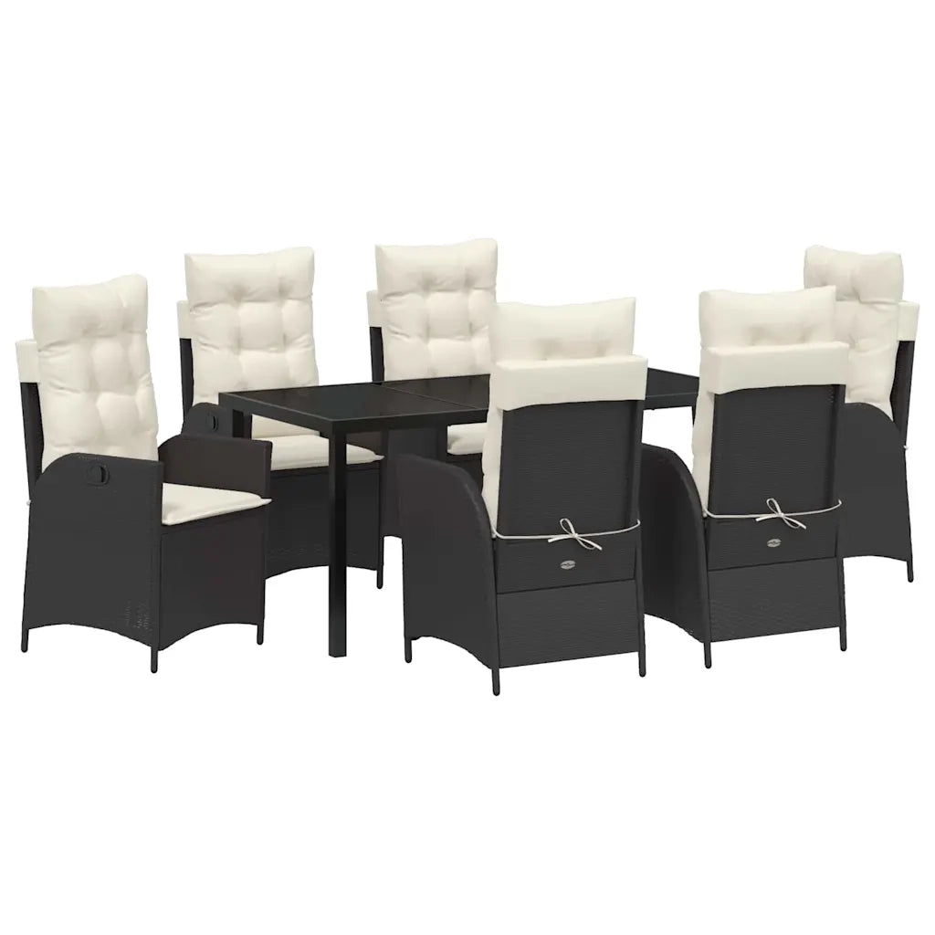 Set da Pranzo per Giardino con cuscino 7 pcs Nero polyrattan 3380481