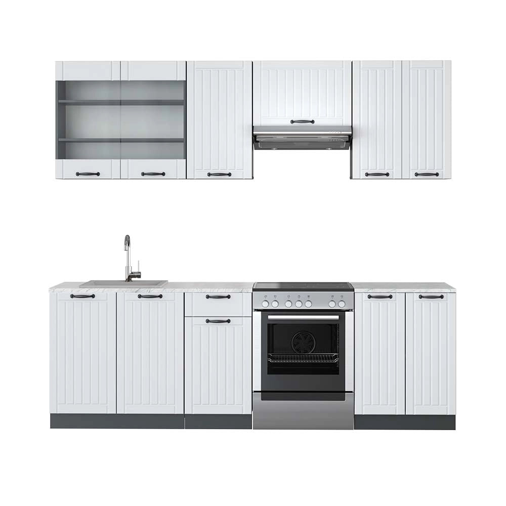 Cucina componibile Fame-Line Bianco rustico/Antracite 240 cm, PL Marmo Vicco