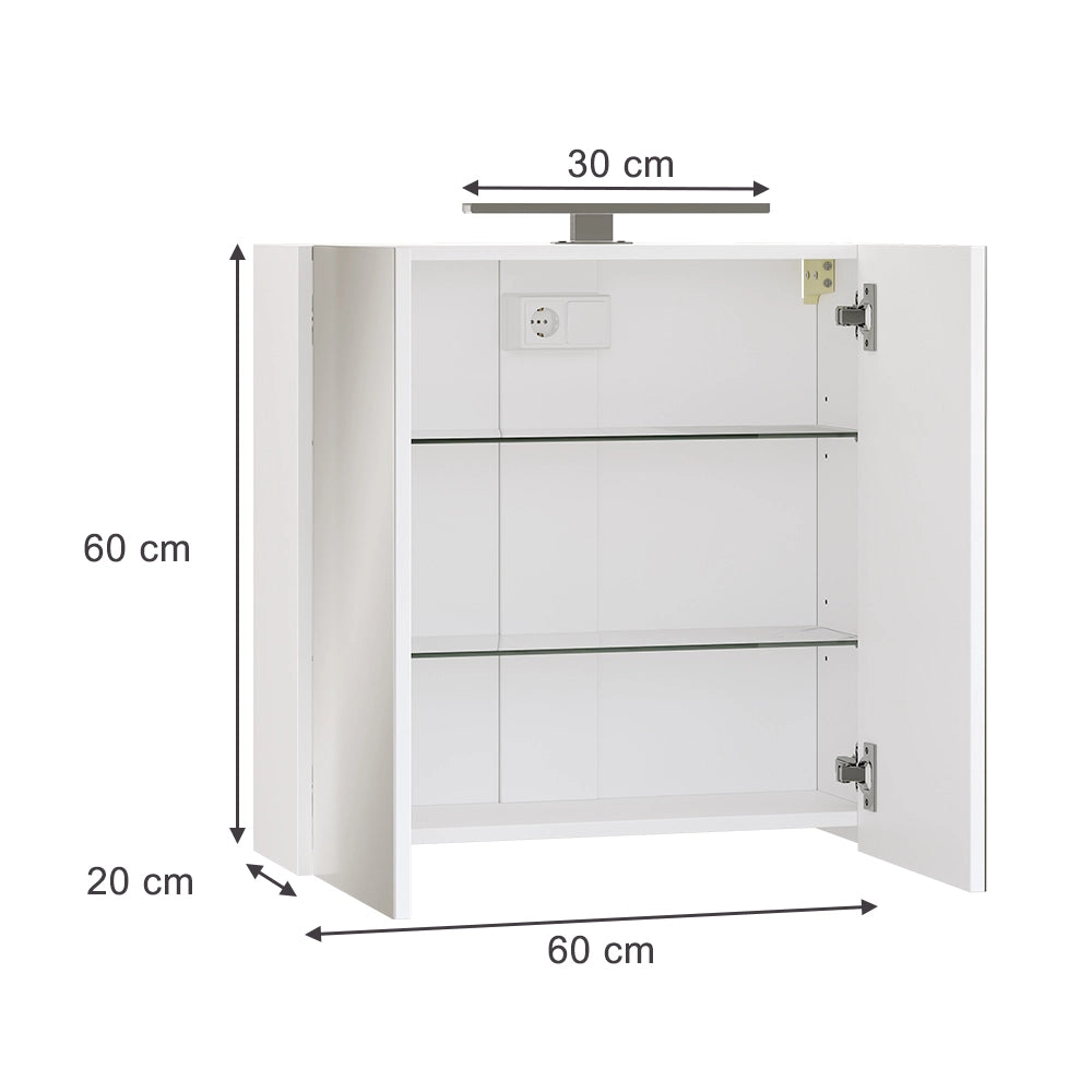 Vicco Mobile a specchio per il bagno Bianco 60 x 60 cm con illuminazione a LED