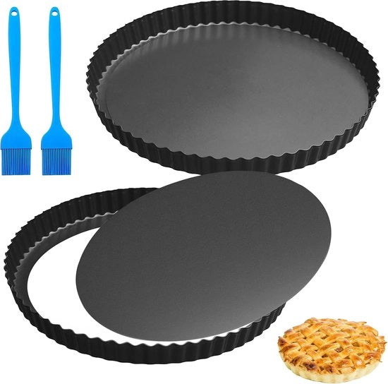 Set di forme per quiche da 28 cm, 2 pezzi - Fornello con coperchio e rivestimento antiaderente