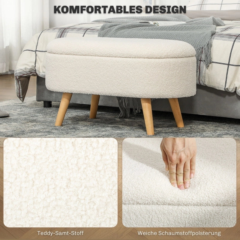 Panca contenitore con vano nascosto e seduta imbottita in poliestere con gambe in legno di pino bianco 82 × 41 × 45 cm