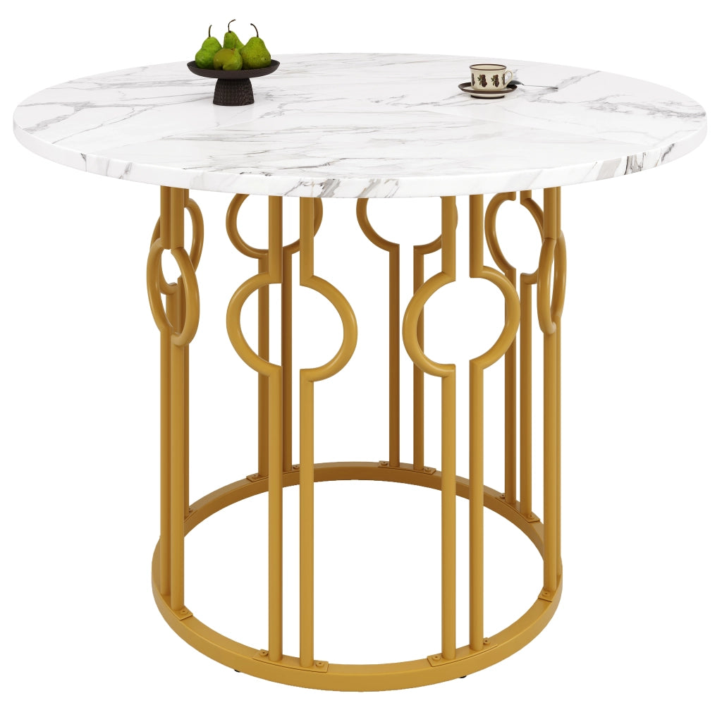 Tavolo da pranzo rotondo con piano in MDF e gambe in ferro regolabili per cucina e soggiorno 100 × 100 × 76 cm