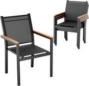 Sedie Da Giardino set da 4, Sedia impilabile per sala da pranzo in alluminio, Corrimano in WPC, Sedie Da Esterno Per Esterni, per terrazza, balcone, terrazza, piscina, ristorante, Nero