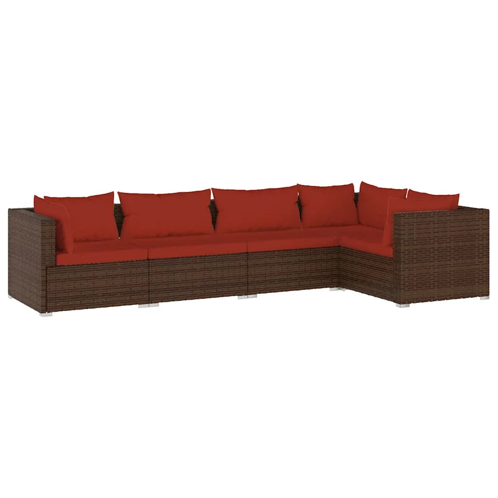 Set Divani da Giardino 5 pz con Cuscini in Polyrattan Marrone 3101691