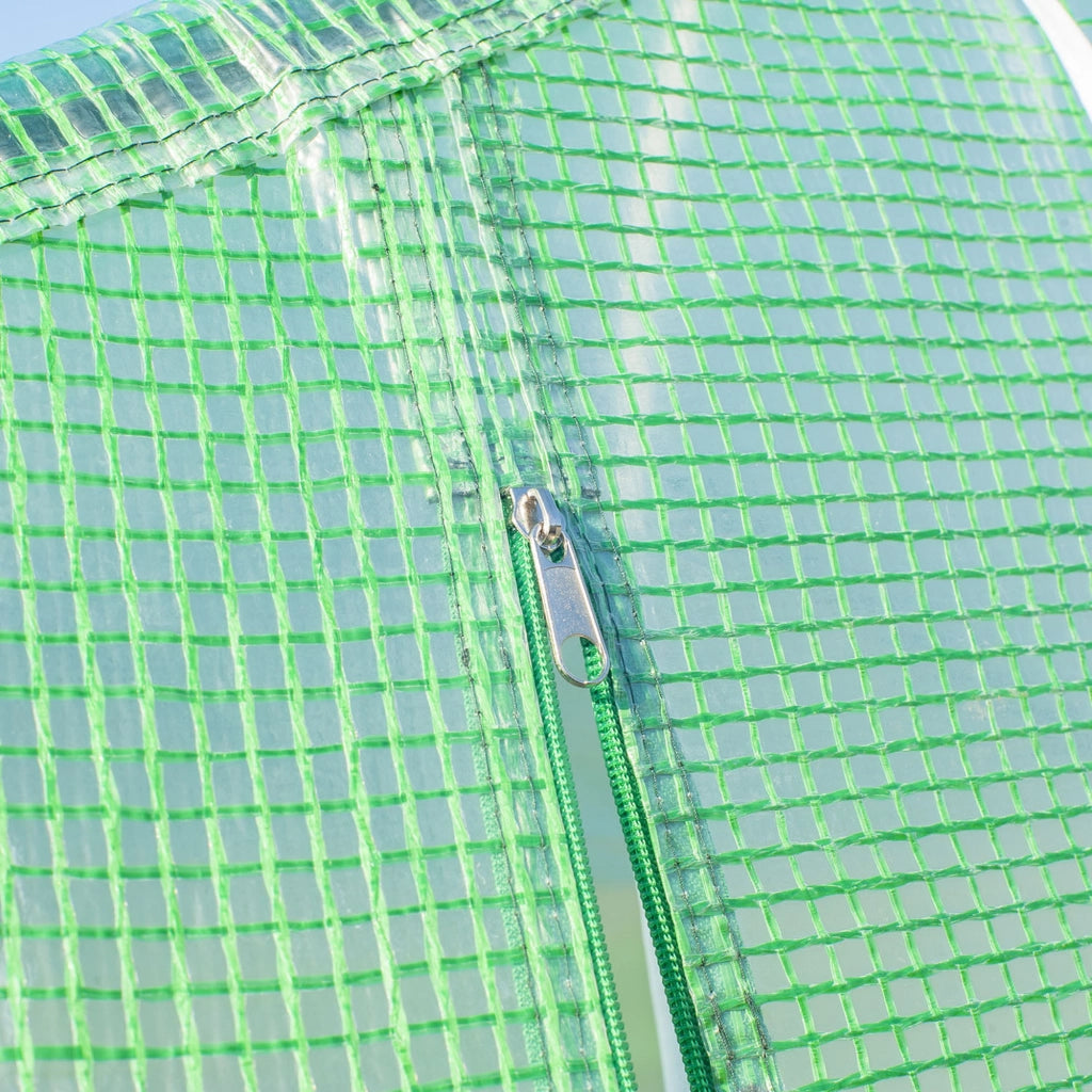Serra da giardino a tunnel con tetto a doppia falda 595x300x200 cm, copertura verde, struttura in acciaio zincato