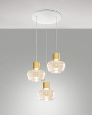 Lampada a Sospensione LED Kino 36W 3900lm 3000K Dimmerabile a step, Struttura in Metallo e Vetro Borosilicato, Cognac - Kino