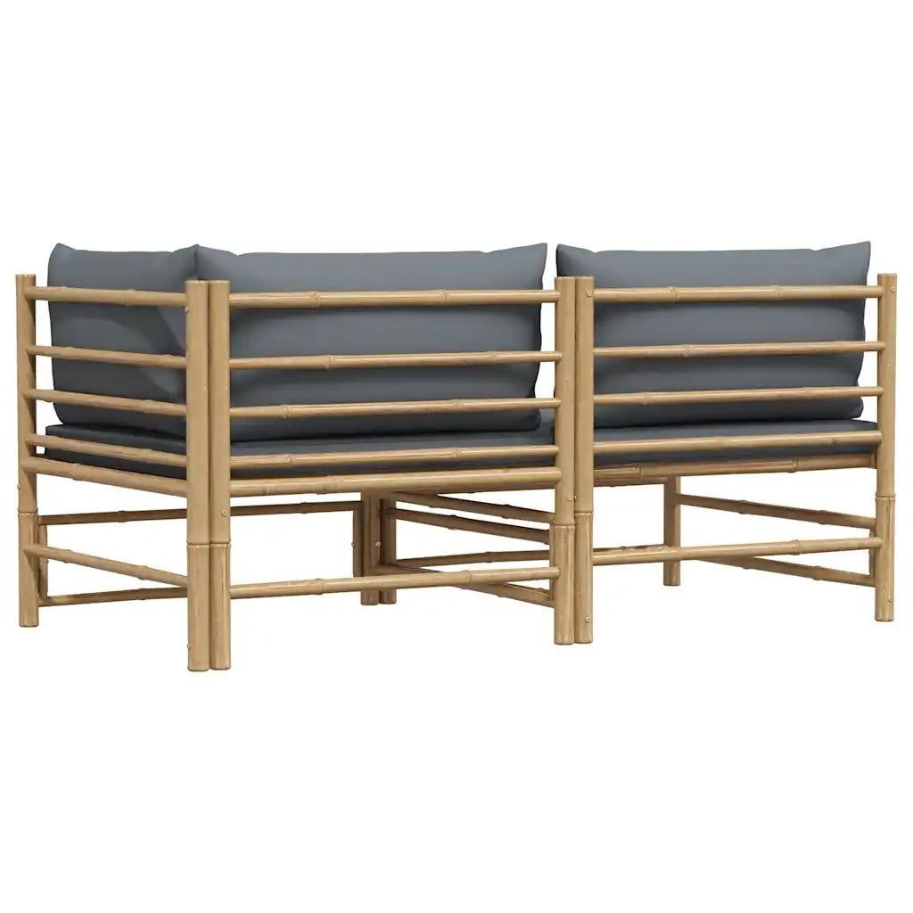 Set Divani da Giardino 2 pz | Set Salotto da Giardino con Cuscini Grigio Scuro in Bamb¨´